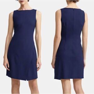 Theory Risbana Sleeveless Wrap Effect Shift Dress in Navy Sz 8 New Stretch Wool